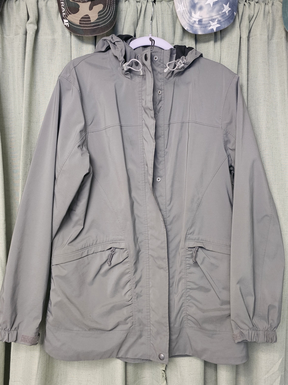 Duluth Light Gray Hooded Rain Jacket